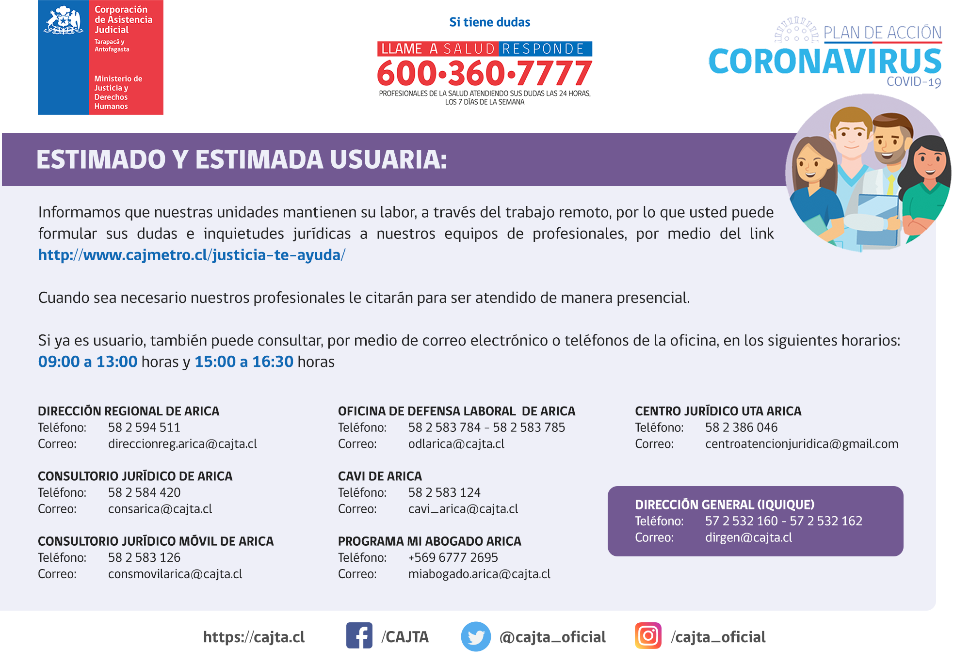 Contáctese con CAJTA, le dejamos nuestros datos