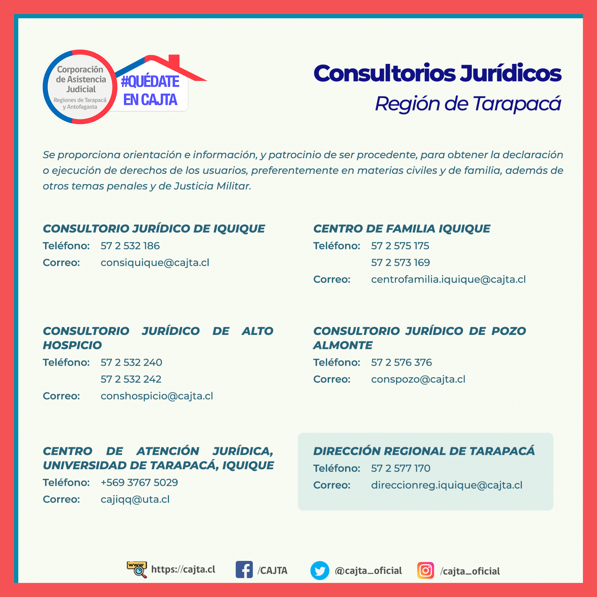 CONSULTORIOS JURÍDICOS DE LA REGIÓN DE TARAPACÁ