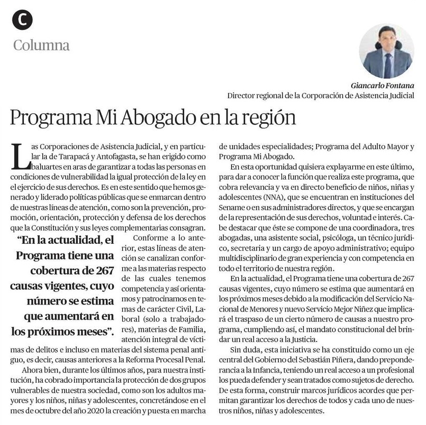 Columna del Director Regional de Antofagasta en El Mercurio de Calama